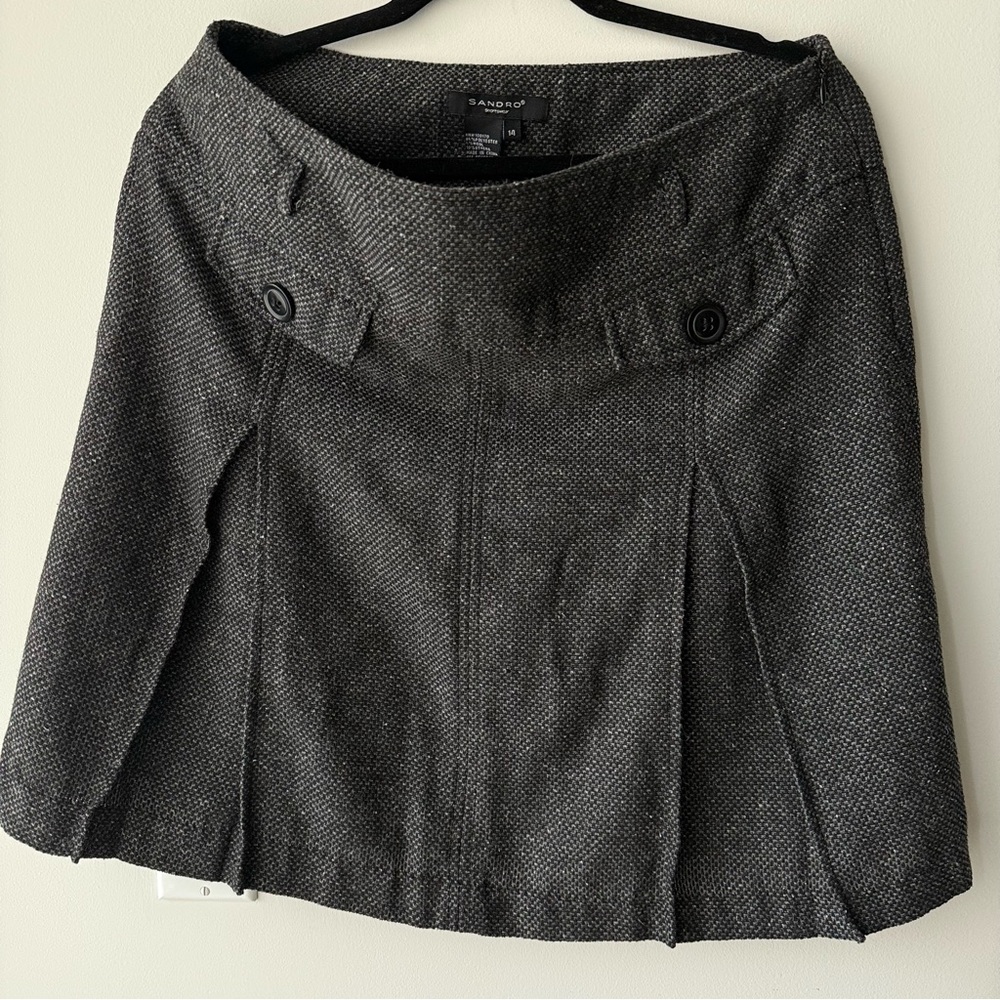 SANDRO Sportswear Tweed Wool Blend Skirt Charcoal Vintage Size 14